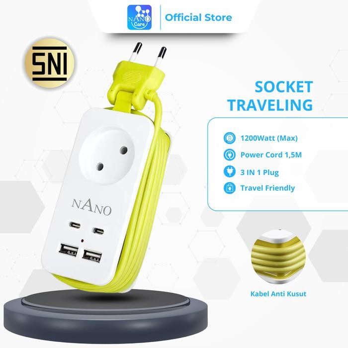 Broco Elektro - Stop Kontak Traveling 1 Lubang Saklar+ 4 Port Usb/1 Lubang Saklar+2 Port Usb+2 Type
