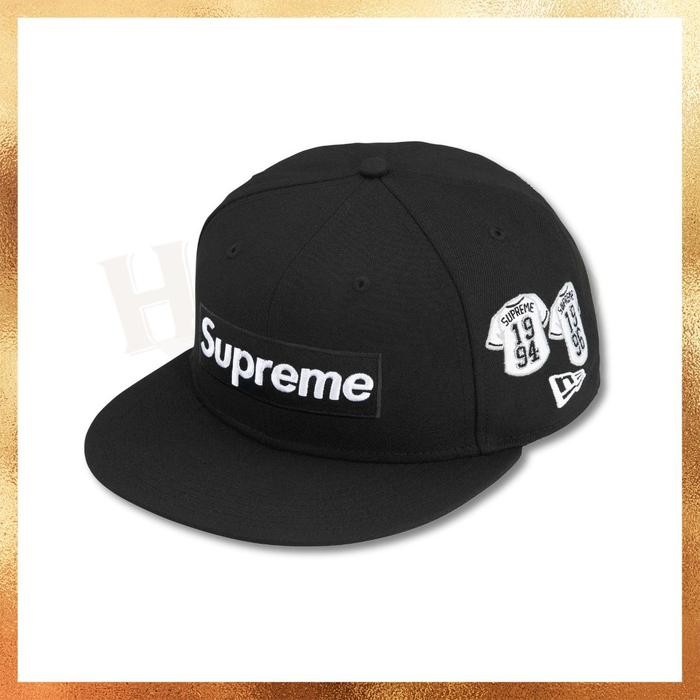 Ready Stock  Topi New Era x Supreme Jerseys Box Logo Black 59FIFTY Fitted Hat 100% Original