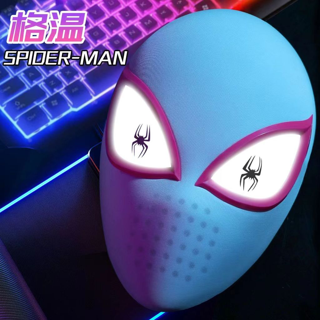 Spider Gwen Mask With Moving Eyes And LED Light Up Effect Full Head Cover Cosplay Helmet For
