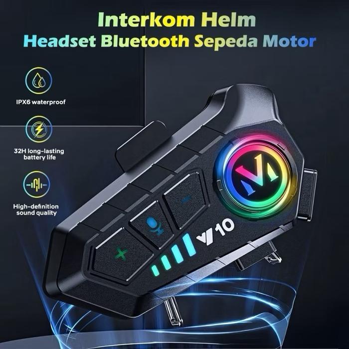 Terbaru Intercom Y10 Helmet Headset Bluetooth Waterproof Helm Sepeda Motor Full Face/Half Face