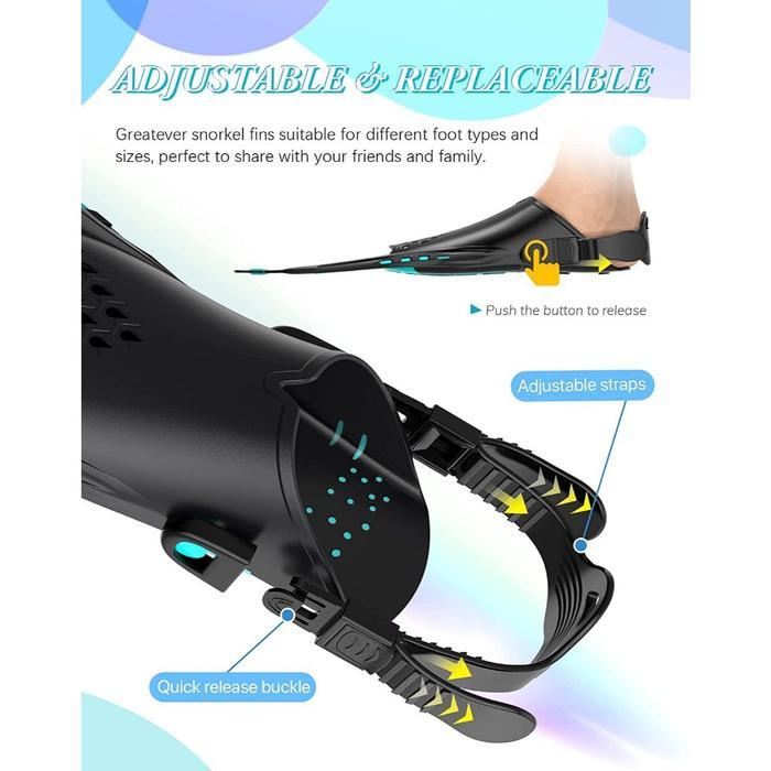 MOUNSEA SNORKEL FINS ADJUSTABLE BUCKLES OPEN HEEL SWIM FLIPPERS TRAVEL SIZE SHORT SWIM FINS FOR
