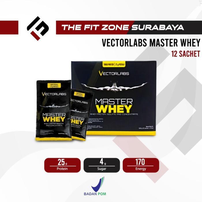 Vectorlabs Master Whey 12 Sachet Box Susu Whey Protein Isolate Concentrate Suplemen Fitness Gym