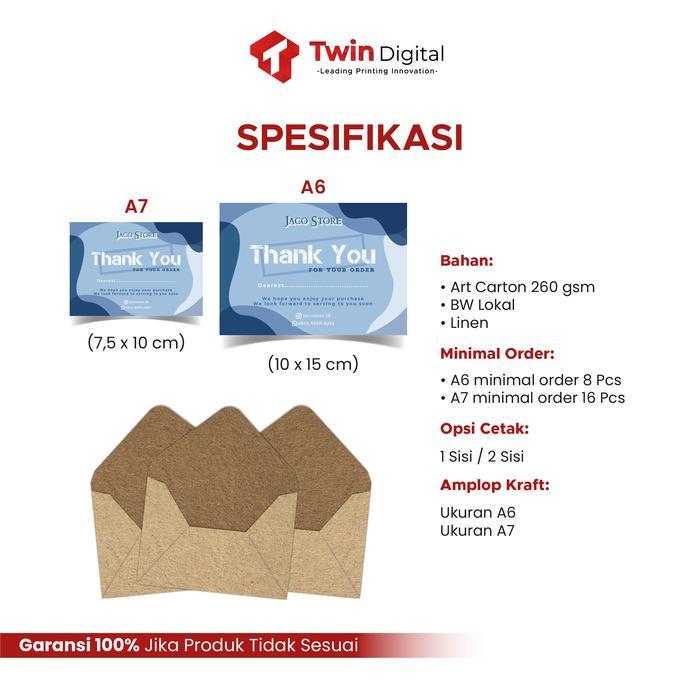 Custom Thank You Card + Amplop Kraft - Kartu Ucapan Custom