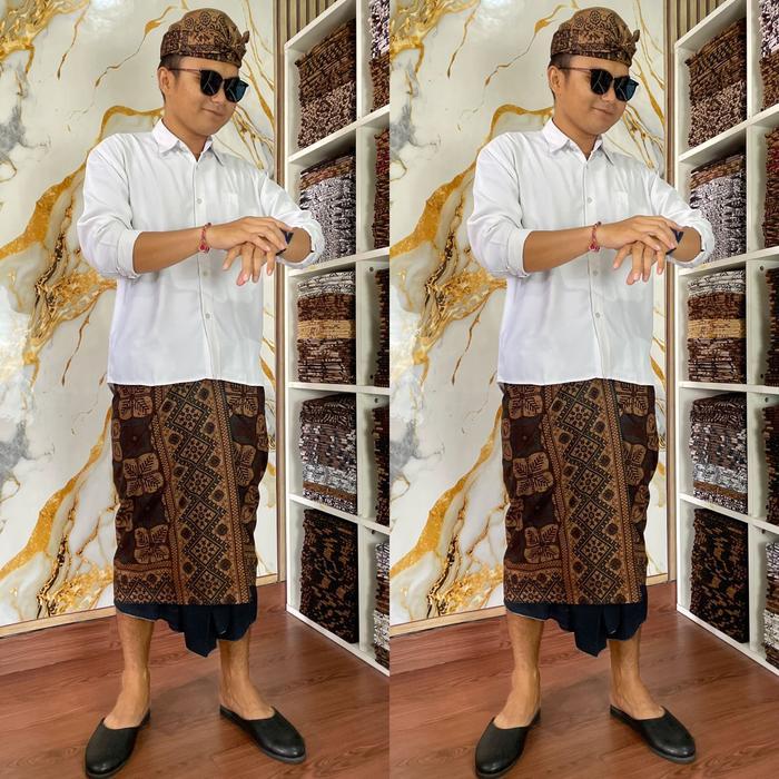 SET SAPUT UDENG BATIK INDIGO PRIA BAHAN KAIN BATIK PRINT PAKAIAN ADAT BALI