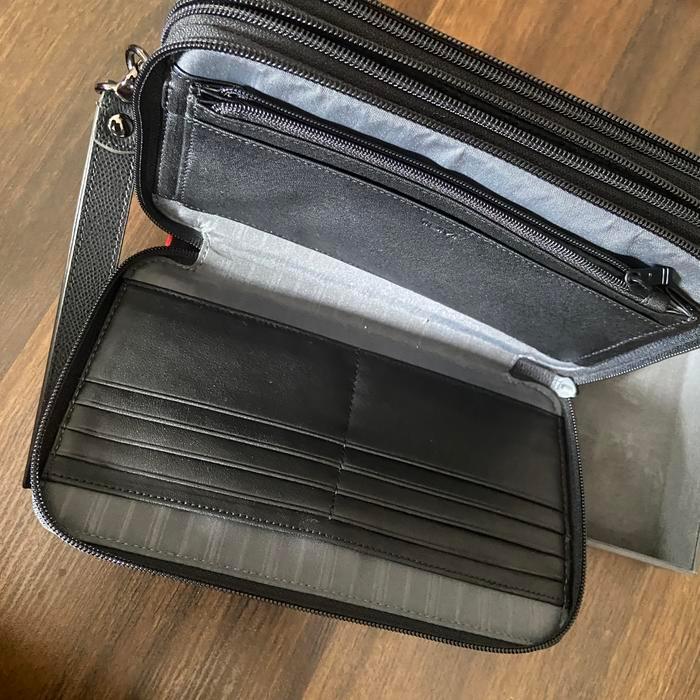 Tumi Alpha Triple Zip Clutch Leather Black Pouch Bag Original 100% Best Seller