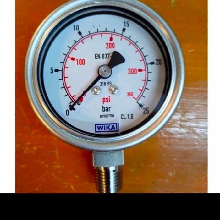 Wika Pressure Gauge 2,5 Inch Bottom Ss Kalibrasi Kan 0-25 Bar&Psi