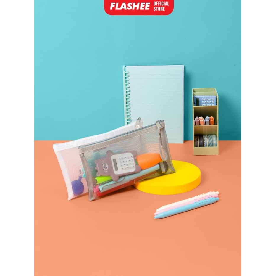 

Flashee Tempat Pensil Aesthetic Flashee Kotak Pensil Jaring Pouch Transparant Dompet Kosmetik Simple