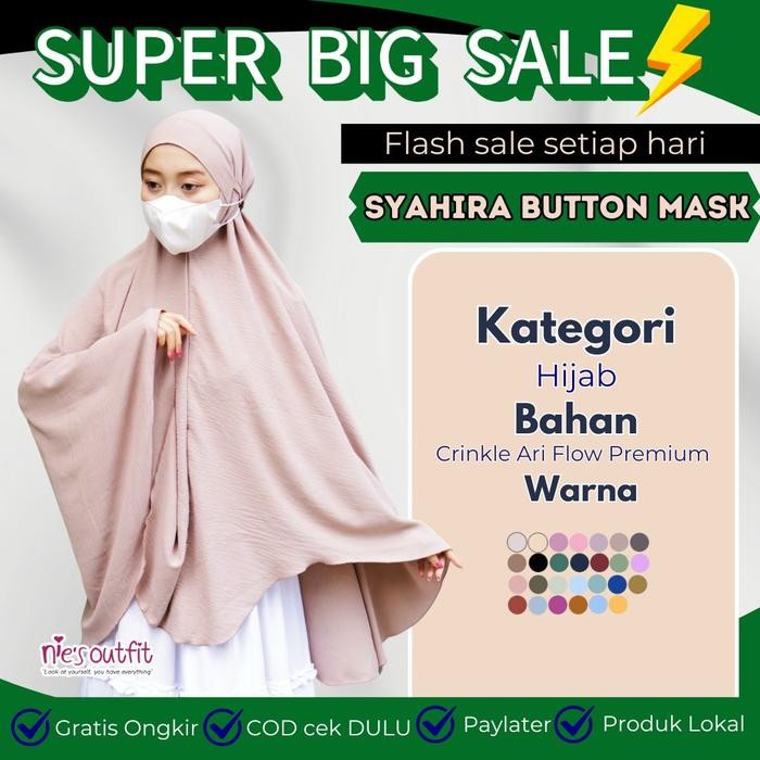 TERMURAH "NEW ARRIVAL" NIES OUTFIT - SYAHIRA BUTTON MASK Khimar dengan Kancing READY STOCK