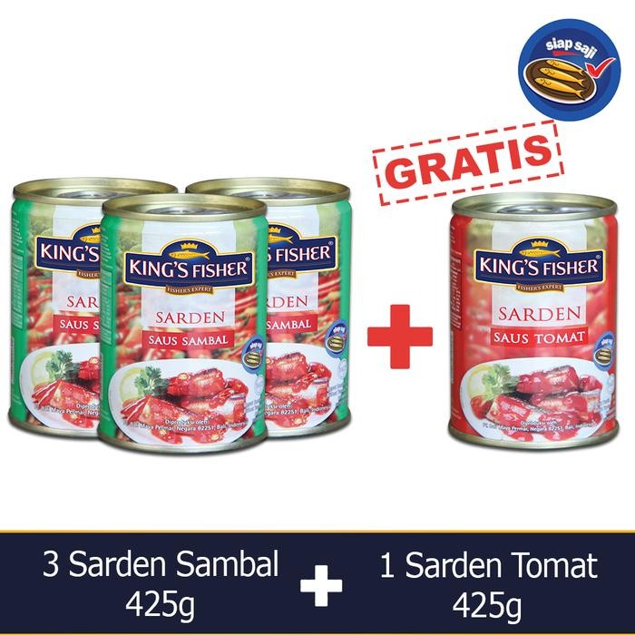 

Pilihan- King'S Fisher Paket 4 Pcs Sarden Saus Tomat Sambal 425G Makanan Kaleng