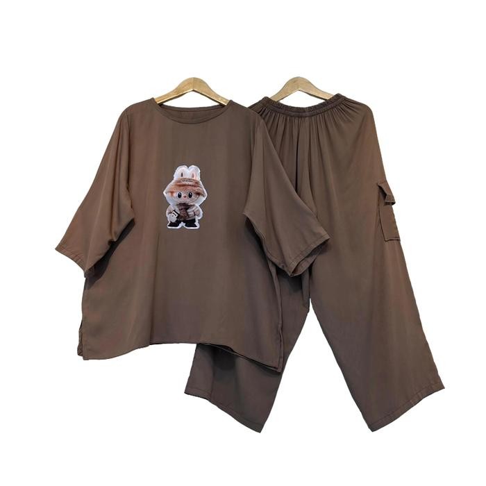 ASLI MARA ONE SET LD 130 CM Setelan Celana Cargo Wanita Dewasa Jumbo Kekinian Bahan Rayon Twill