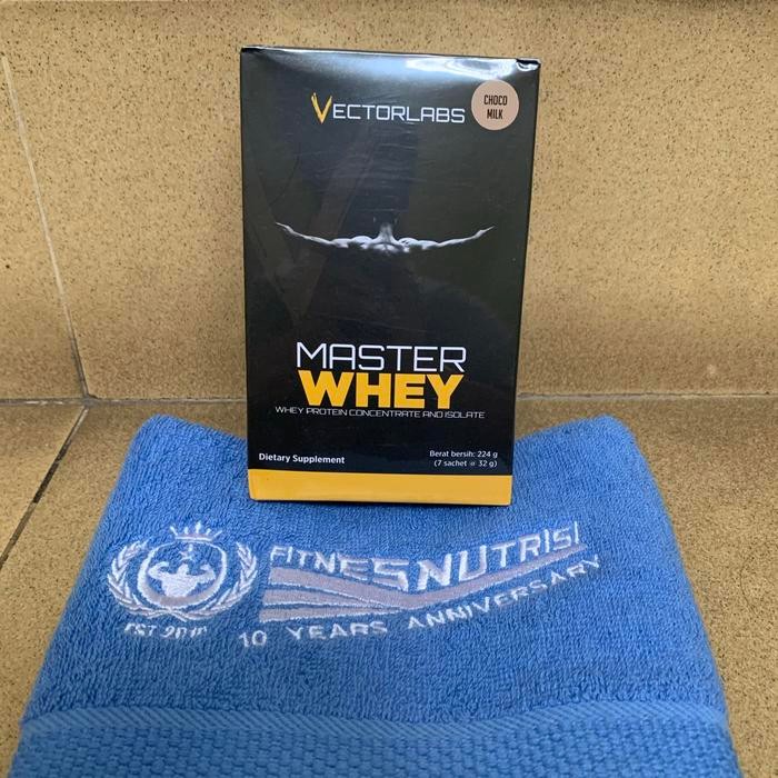 Master whey vectorlabs 7 sachet bonus sport towel suplemen fitness iso