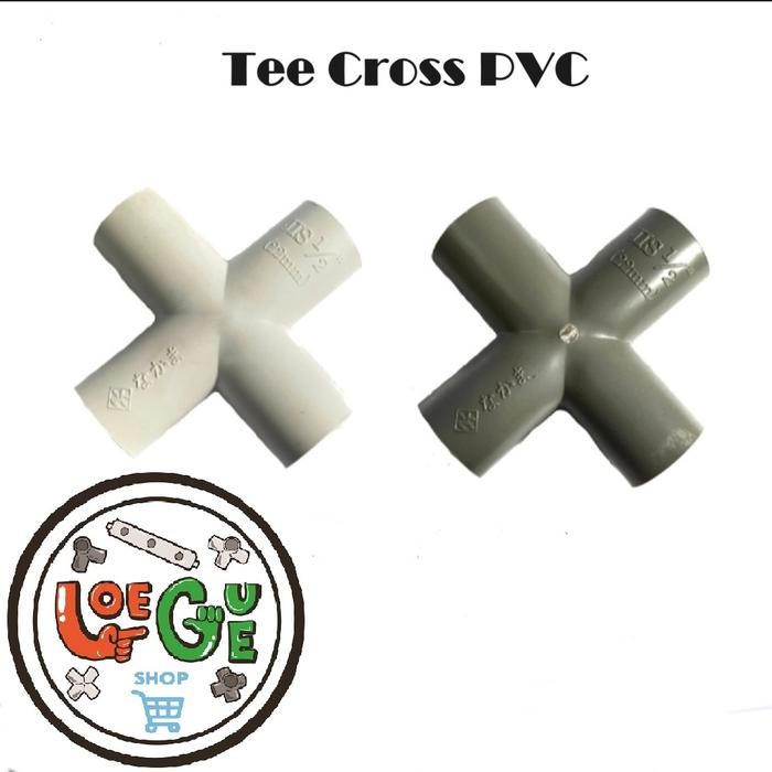 New sambungan fitting tee cross pipa pvc 4 way arah 5/8, 1/2, 3/4 & 1 "