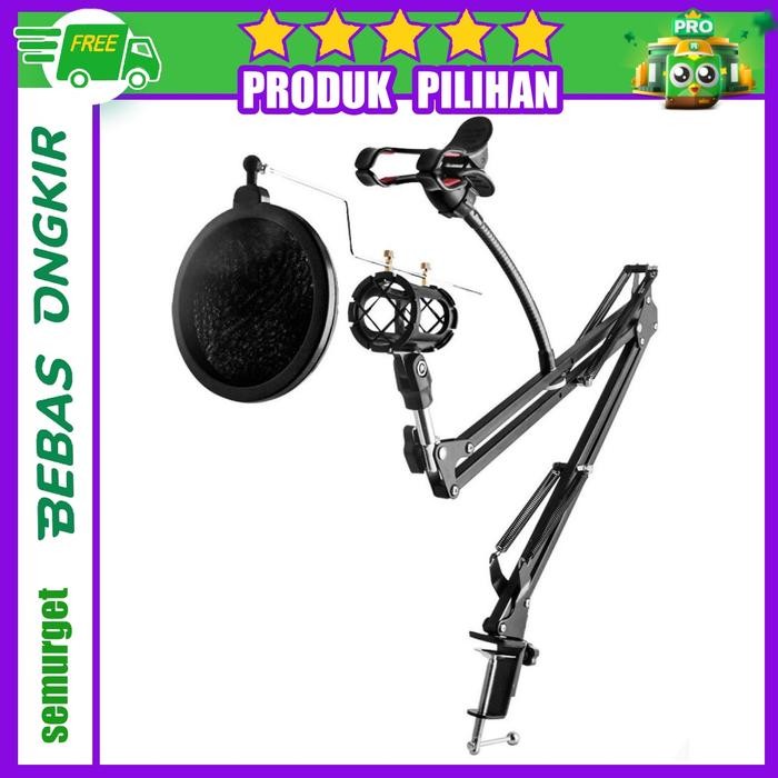 condenser microphone & phone stand holder 360 degree adjustable for re [kualitas terbaik]