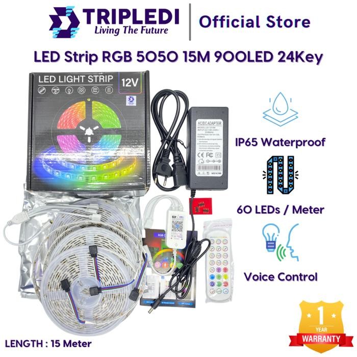 TRIPLEDI LED Strip 15 Meter 450 900LED RGB 5050 Lampu Tempel Dinding Lampu Panel Bluetooh Wifi Smart