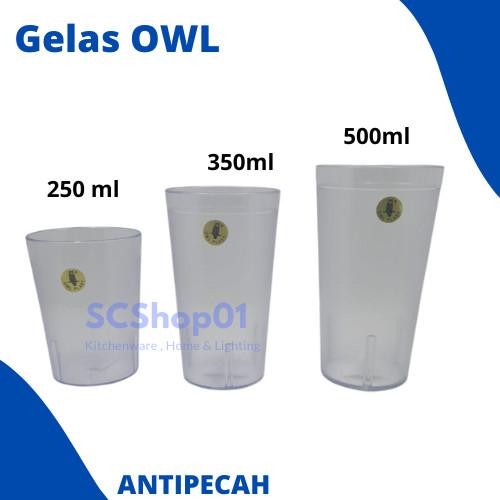 Gelas Akrilik Owl Gelas Plastik Anti Pecah Gelas Minum Bening PREMIUM - 250ml