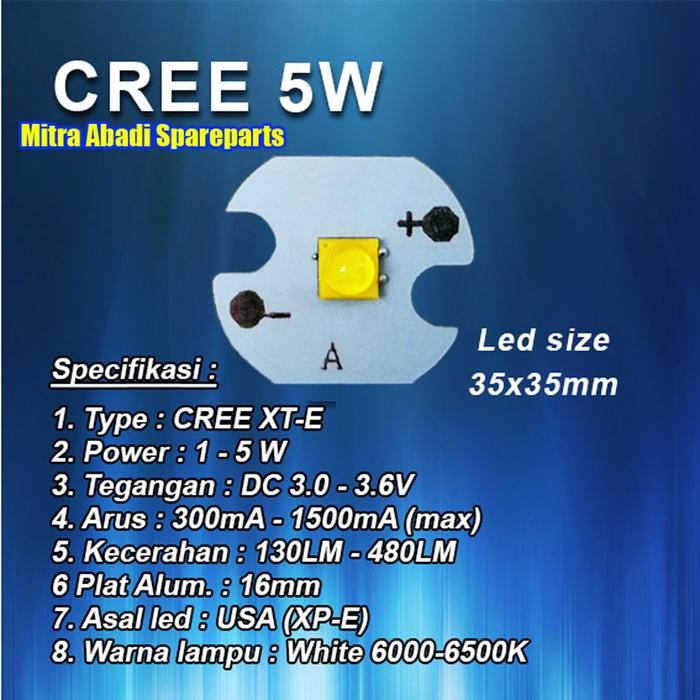 New HPL 5W/High Power LED 5 Watt CREE XT-E White/Putih diameter 16mm