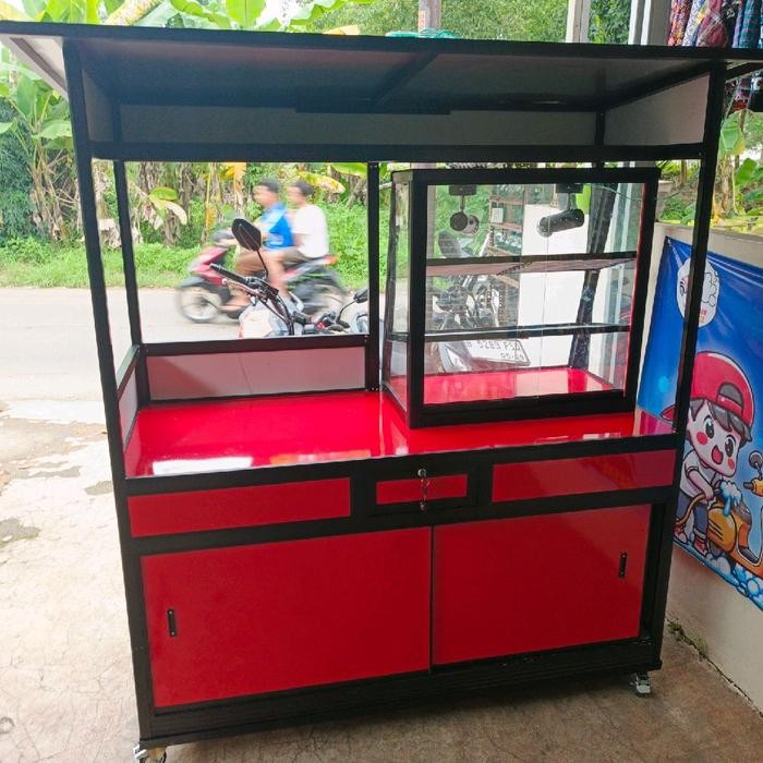 Gerobak Fried Chicken aluminium + etalase 2 rak