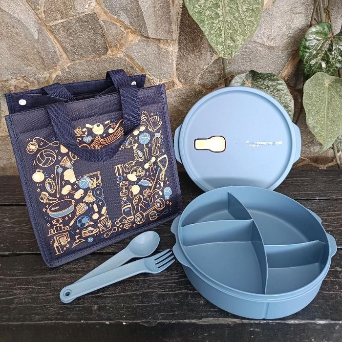 Terlaris PAKET LUNCH BOX + CUTLERY + TAS BIRU FIT TO GO TUPPERWARE
