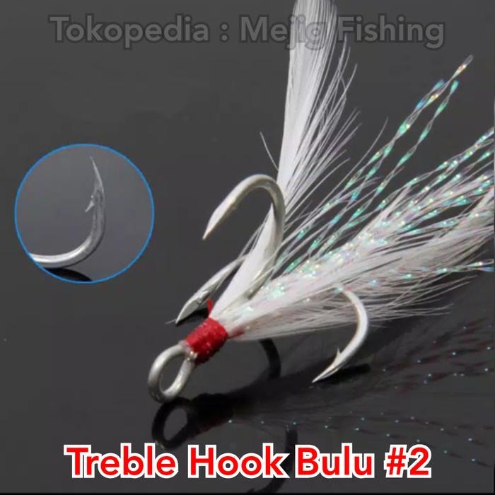 STOK TERBATAS  TREBLE HOOK BULU NO.2 UNTUK SPOON LURE 30GR 40GR JIG 40GR 60GR TERJANGKAU