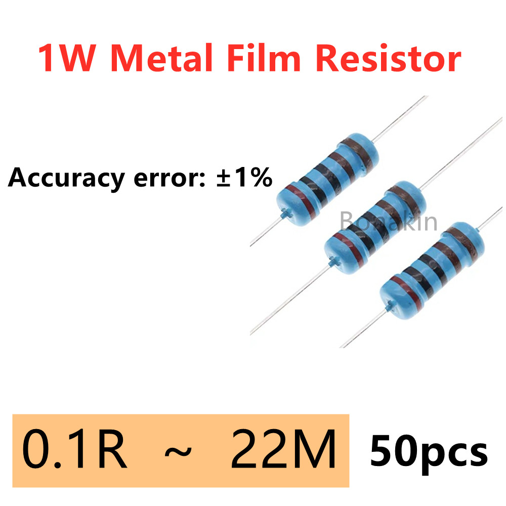 IMPORT 50PCS 1W Metal Film Resistor 1% Ring Power Resistor 0.1~22M 2 4.7R 5.1R 10R 47R 100R 220R