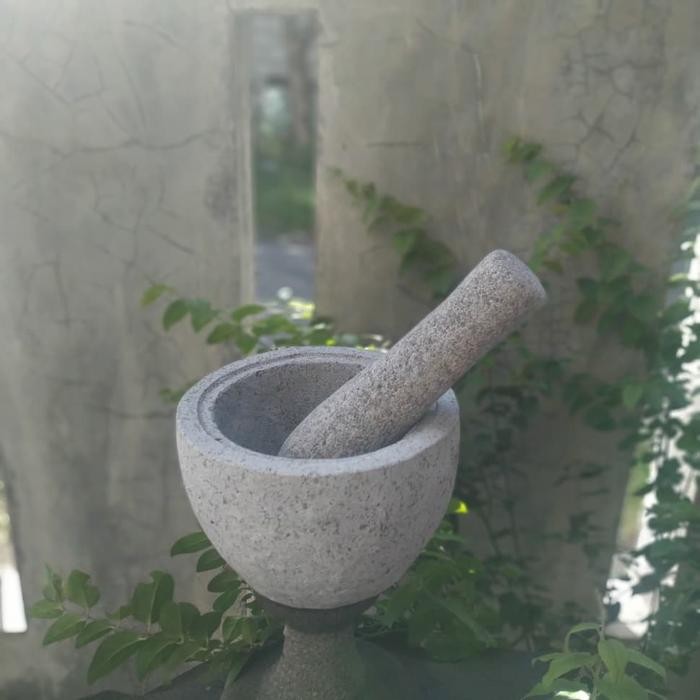 Lumpang / Lesung Batu Kali Diameter 16cm + Alu / Tumbukan