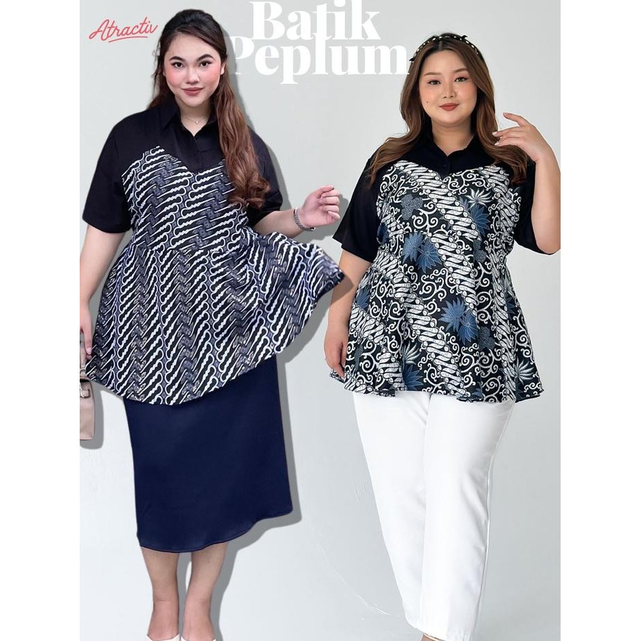 Atractiv Batik Peplum Lengan Pendek Jumbo Big Size Wanita