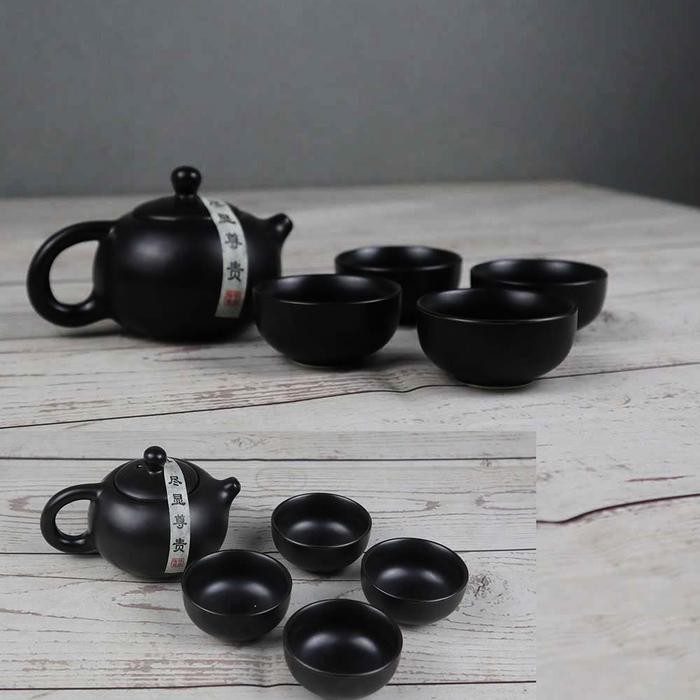 Poci Teko Teh Keramik Tanah Liat Set + 4 Cangkir +Tas Homadise Teapot