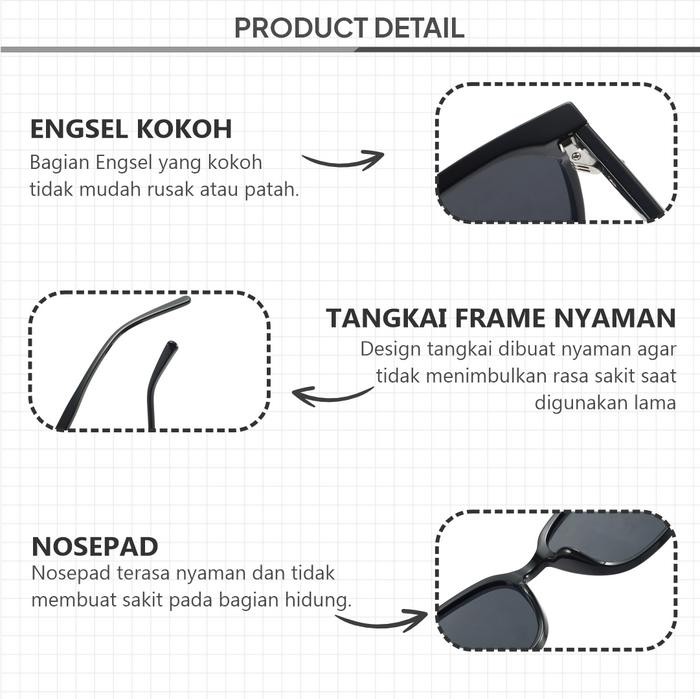 rb8j- Kacamata Hitam Kotak Sunglasses Frame Square Tr Lensa Anti Uv 400 Berrybarton 818-2