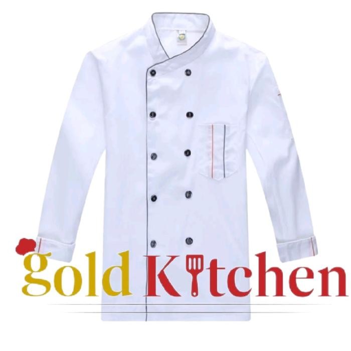 READY Baju Koki Chef Jacket Baju Chef Seragam Koki Pria Wanita Gold Kitchen Abu Biru Hitam Merah