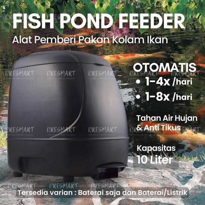 Auto Fish Pond Food Timer Feeder 10L Automatic Pemberi Pakan Makanan Otomatis Autofeeder Kolam Ikan