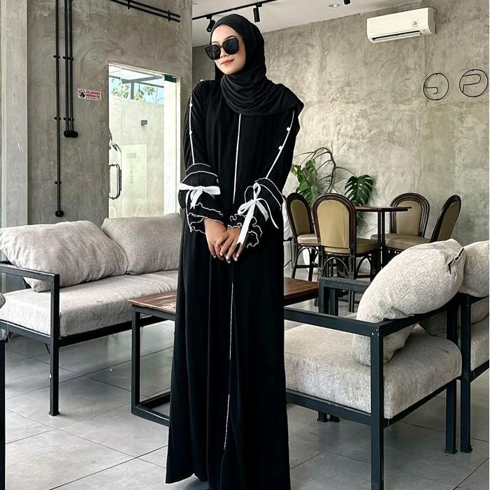 KirimCpT- Abaya Hitam Arab Gamis Turki Remaja Luna Plisket Couple Mom And Kids Kombinasi Muslim