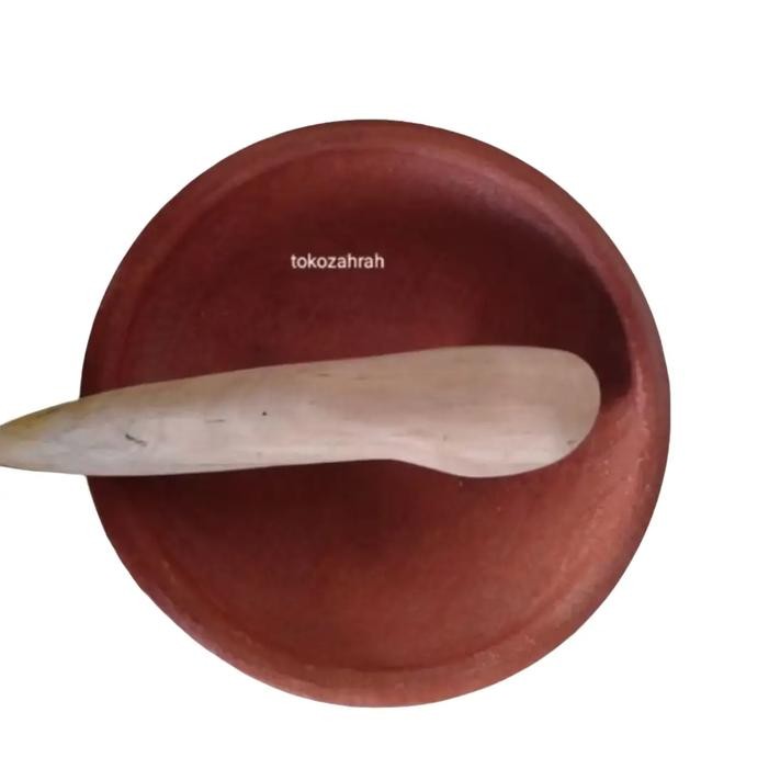 4psy- Cobek Tanah Liat Tradisional Set Ulekan Kayu /Piring Cobek/Cobek Tradisional Merah