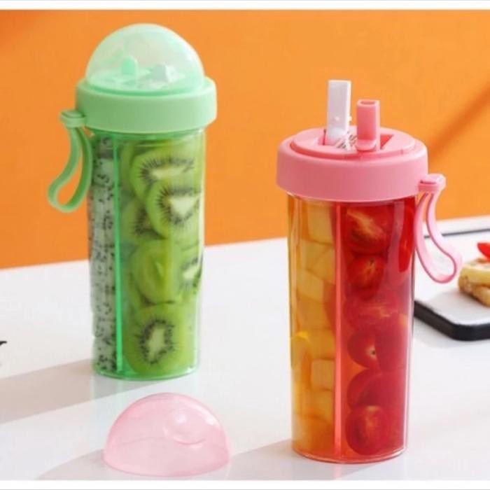 SALE Botol Minum Dua Sisi Sedotan 600ml - Duet Couple Bottle Viral Traveling Gym Sekat Botol Anti