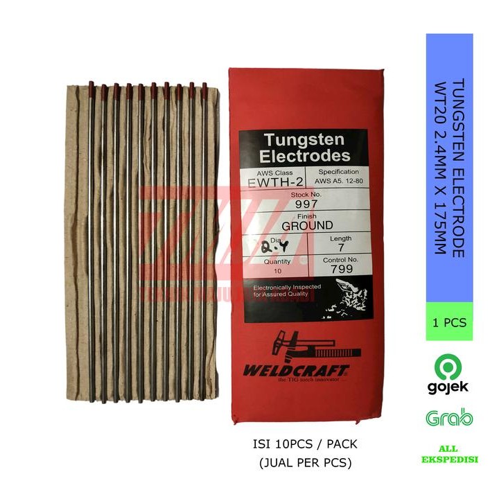702s- 10 PCS Weldcraft Electrodes Tungsten Jarum Argon 2.4Mm / 3.2Mm
