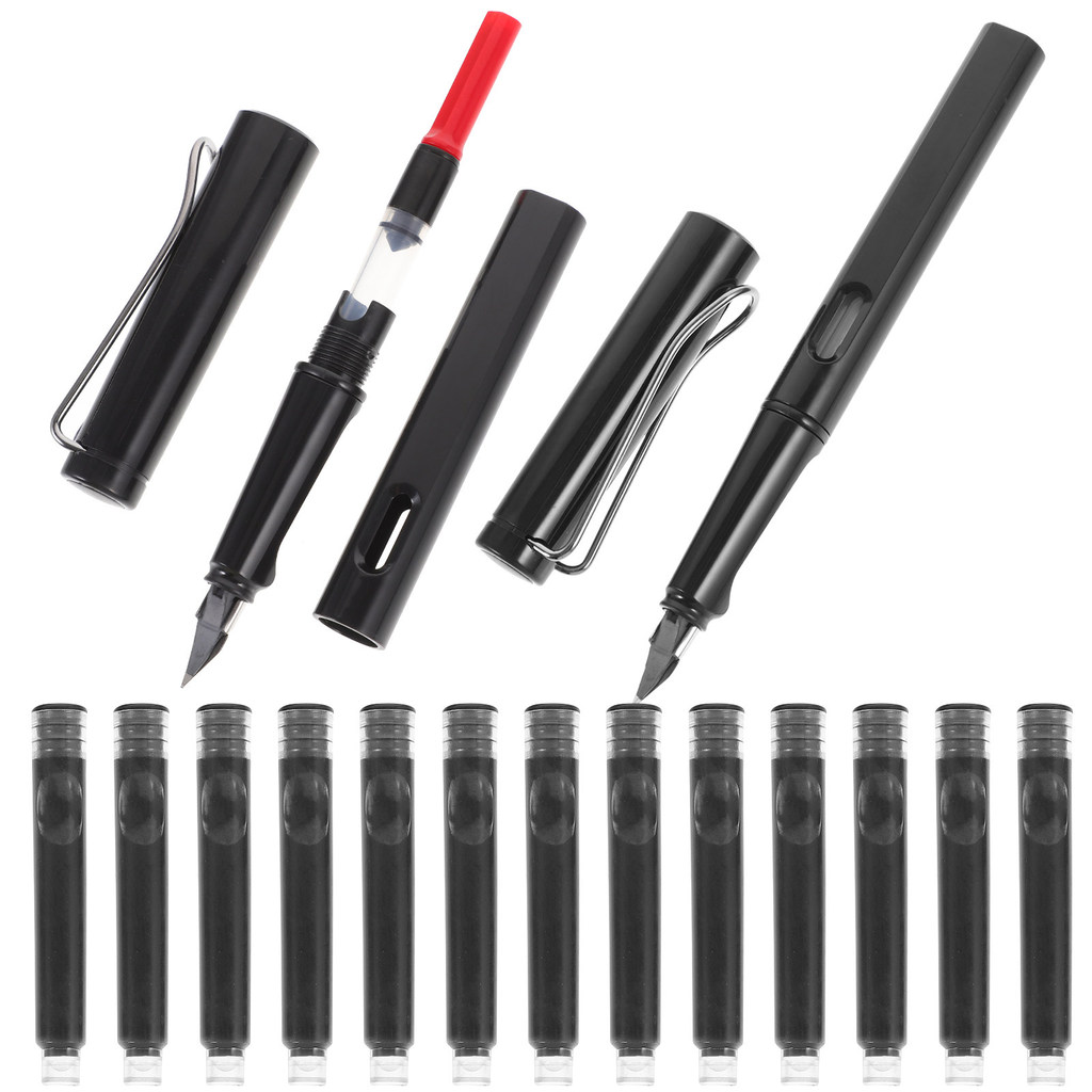 1Set Fountain Pen ABS Carbon Material Compact Portable Stylish for Office School Student Gift Refill