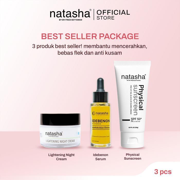 DISKON Natasha Paket Best Seller Idebenone VC Essence Lightening Night Cream & Physical Sunscreen