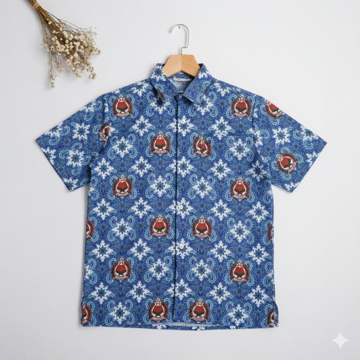 Batik Mts Motif Lugina Biru /Batik Sekolah Lengan Panjang Pendek Best Seller