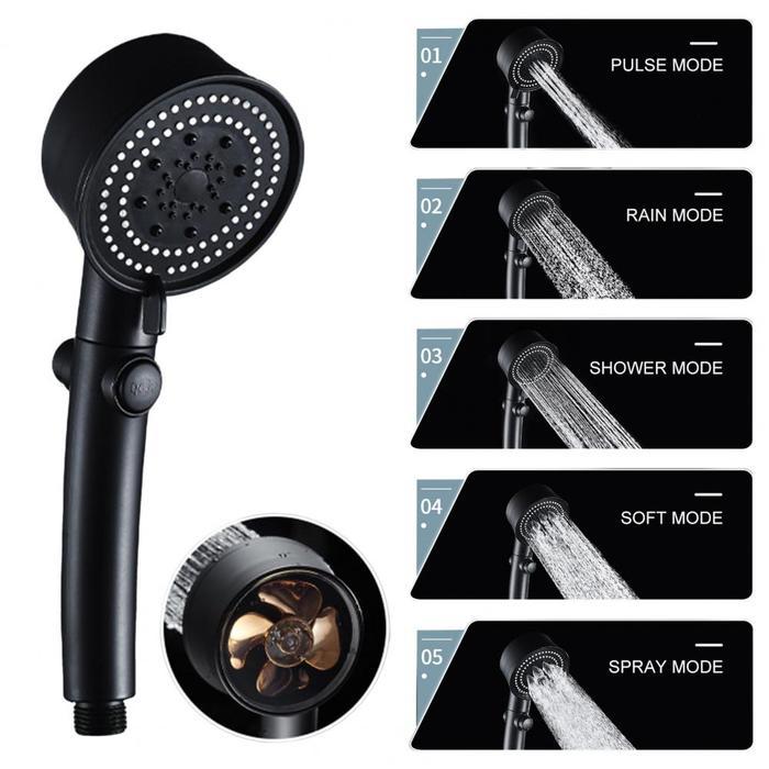 Kepala Shower Mandi Hitam Premium On Off Turbo Fan Shower 5 Mode
