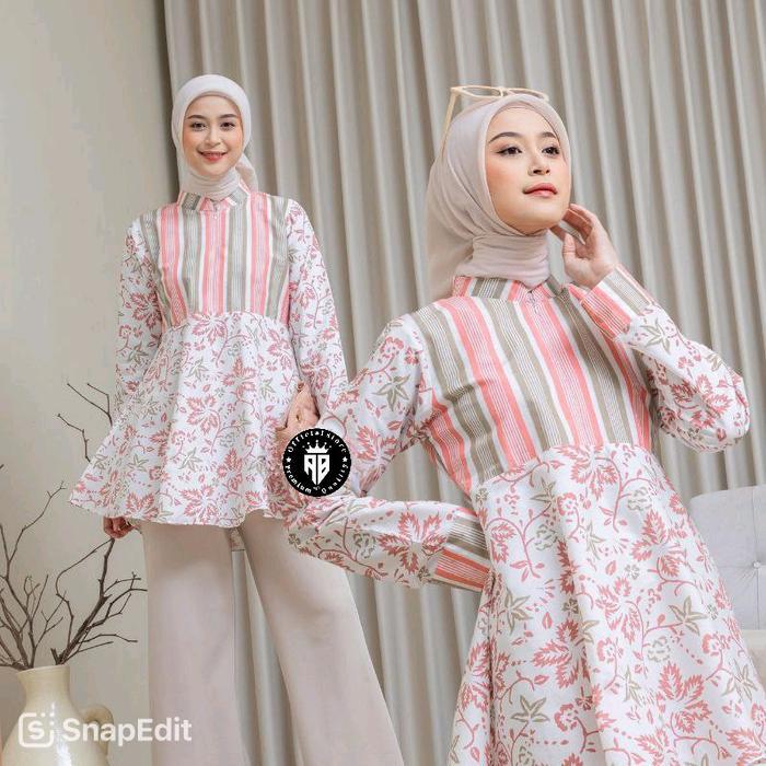 baju batik atasan wanita kerja model terbaru kekinian Katun Motif Panjang Salur Dewasa Cewek