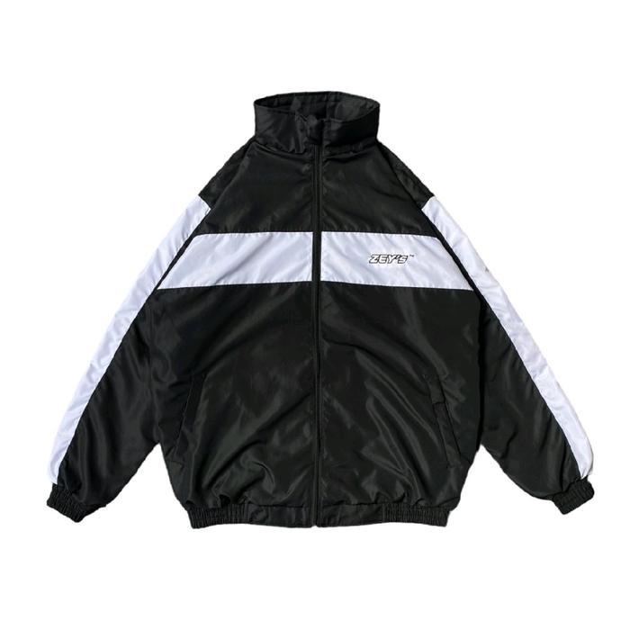 Zeys Tracktop Hand Jacket Parasut High Distro Bordir Pria - Hitam Hand Putih, M
