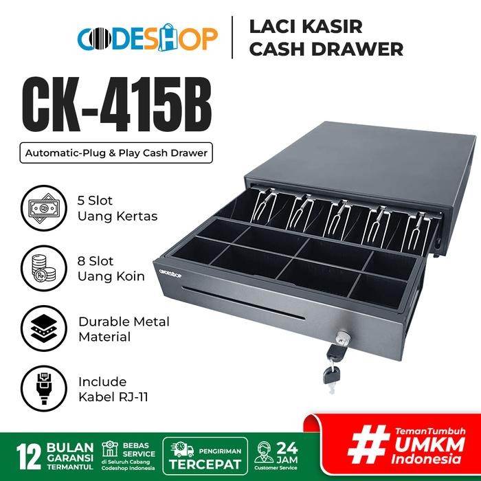 

LACI BRANGKAS KASIR / CASH DRAWER BESAR CODESHOP CK-415 BLACK RJ-11
