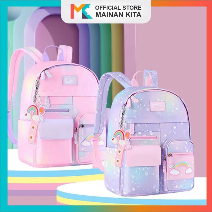 [MK508] Tas Ransel Sekolah Anak Perempuan Anti Air Motif Pelangi/ Tas SD Anak Perempuan Import