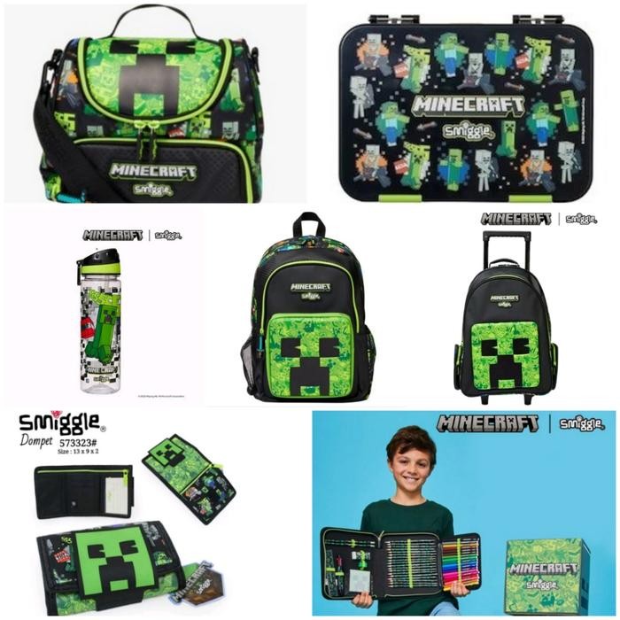Smiggle Minecraft Backpack, Trolley, Bento Box, Lunch Bag, Dompet/Kado