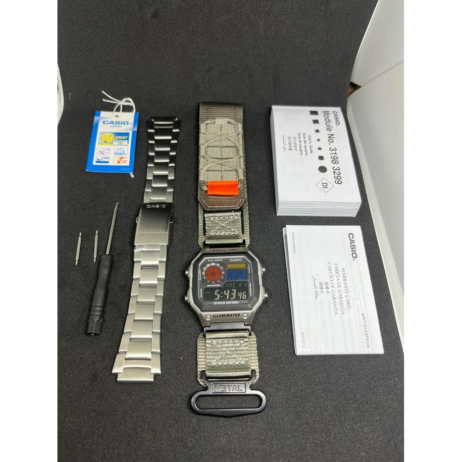 Pilihan- Modified Jam Tangan Pria Casio Ae-1200, Colorful Polarised Lcd, Hydromod Case And