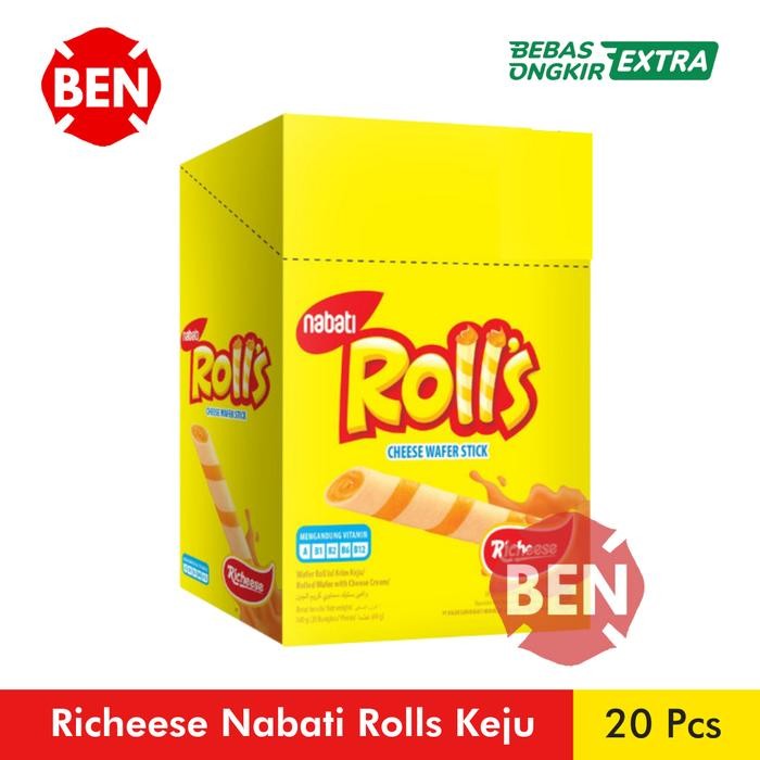 

New Richeese Nabati Rolls Keju 1 Pak Box 20 Pcs Wafer Stick Cheese 500