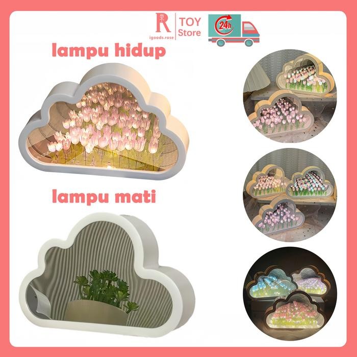 

New igoods.rose Lampu Cermin Tulip Bentuk Awan DIY Bunga Tulip Lampu Tulip hadiah ulang tahun pacar