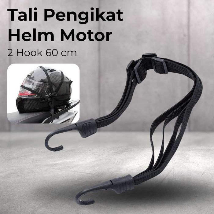 Tali Pengikat Helm Motor Strap bawa mantel jas hujan / barang Adjustable 2 Hook 60cm - WP01