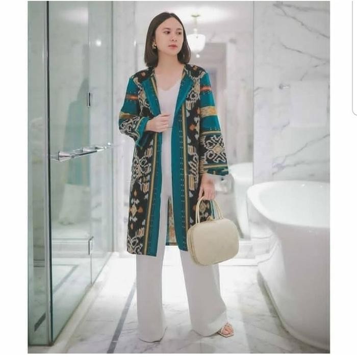 Ready BAJU OUTER WANITA BATIK LONG CARDIGAN TENUN ETNIK OVERSIZE JUMBO