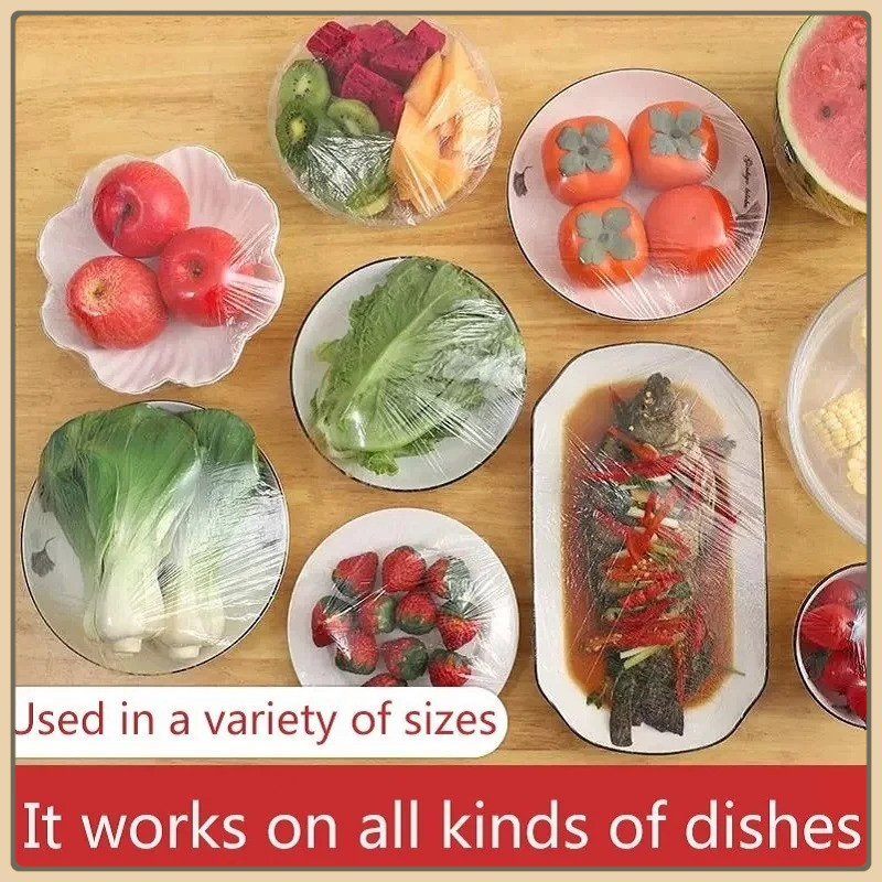 Colorful Disposable Food Cover Dust Food Grade Fresh Lids Elastic Plastic Wrap Shower Cap Fruit Food