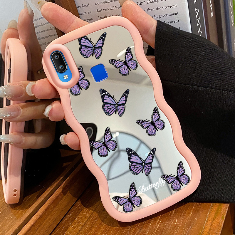Casing Untuk VIVO Y91 Y91i Y93 Y95 Case Casing Kupu-kupu biru Pola HP Cesing Macaron Kasing Mirror S